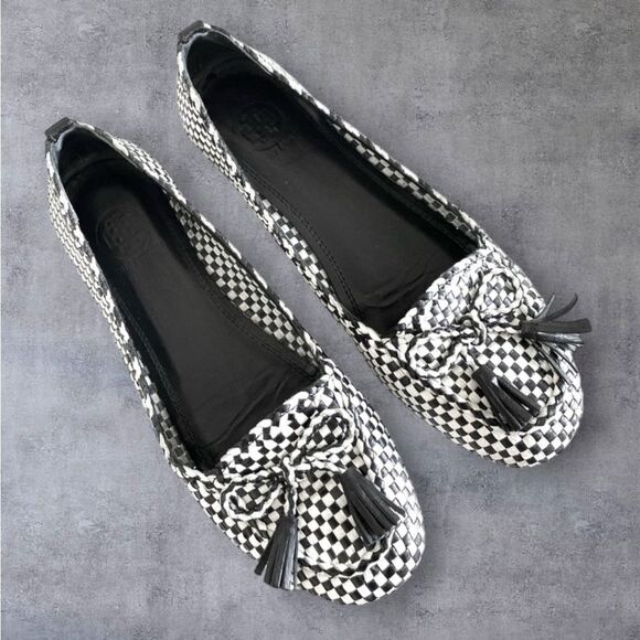 TORY BURCH Russell Black White
Check Loafer Soft Leather Flats